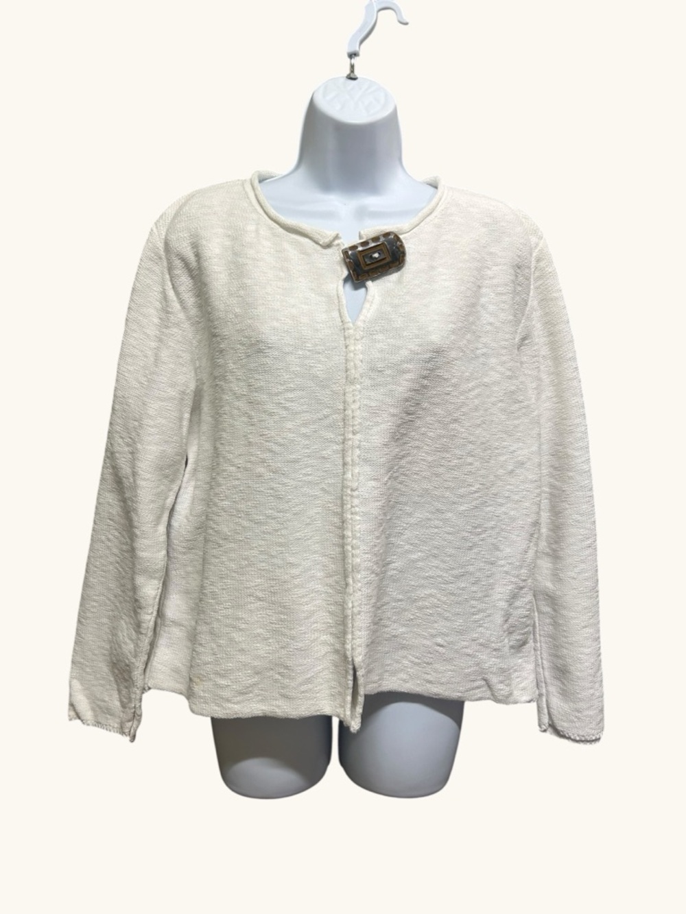 Willow Ivory Textured Long Sleeve Pullover Mid-Weight Neutral Size M